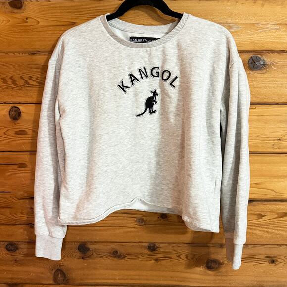 Kangol Crew Neck Cropped Gray Sweatshirt Large Long Sleeves Soft Pullover - Picture 1 of 5